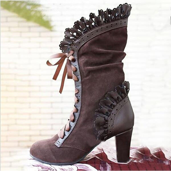 Women'S High Heel Lace Chunky Heel Boots 03186455