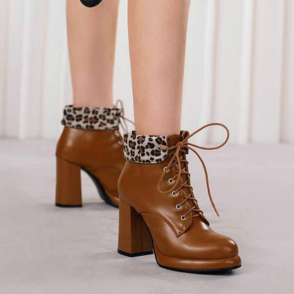 Women's Chunky Heel High Heel Front Lace-Up Ankle Boots 39671512C