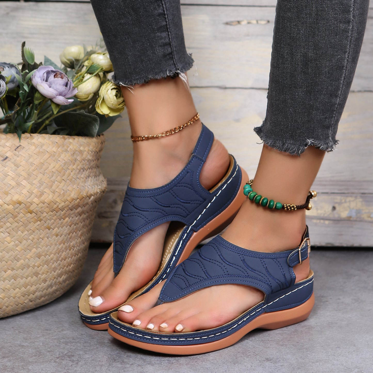 Summer Wedge Sandals for Women - Ankle Buckle Strap