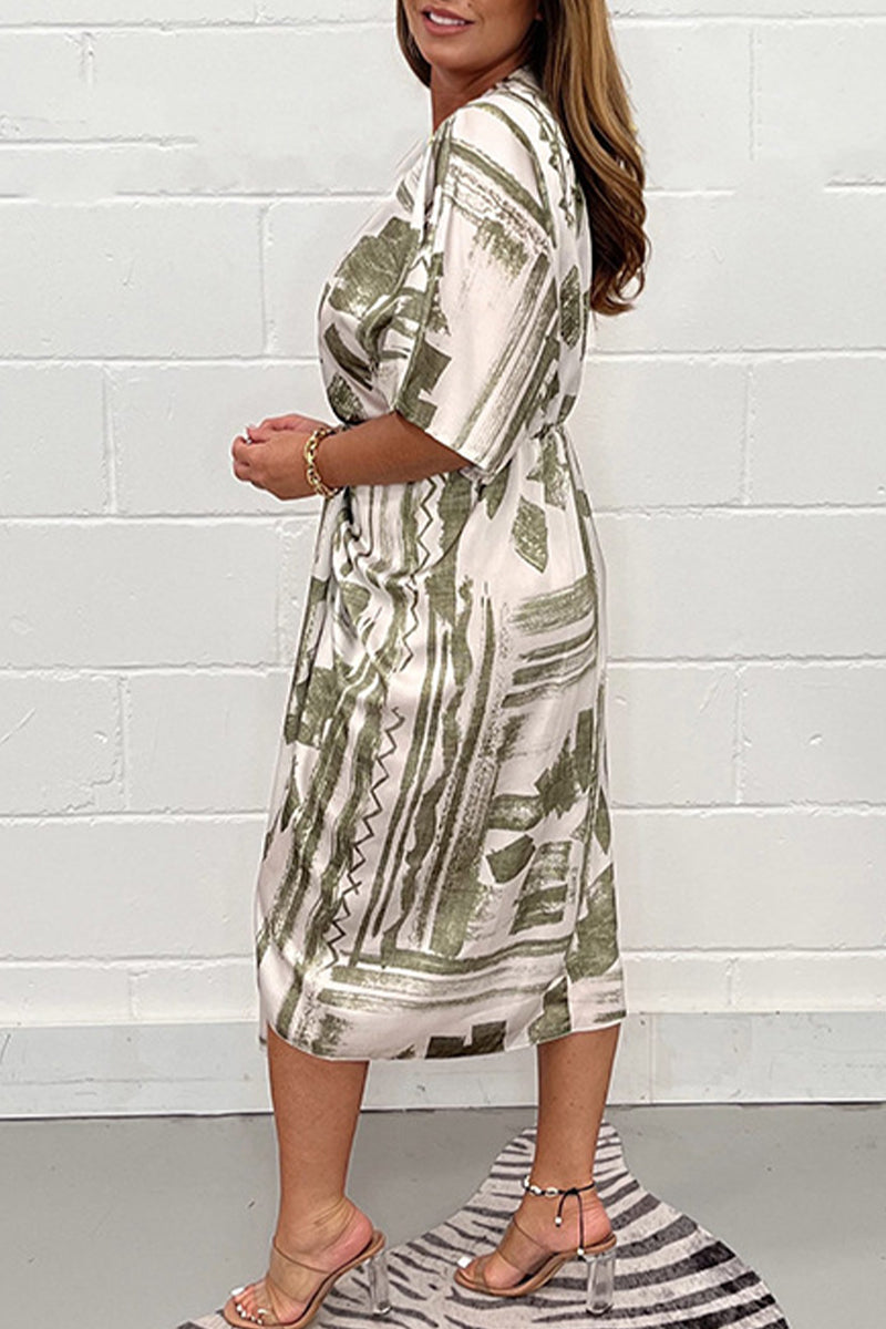 Elegant Geometric Printing V Neck Irregular Dress Dresses