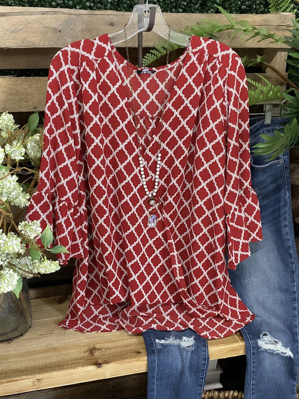 Loose Western Circle Print Long Sleeve Top