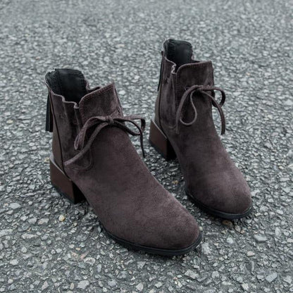 Women's Fashion Lace-Up Bow Chunky Heel Booties 16335821S