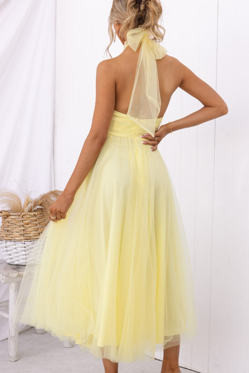 Sweet Elegant Solid Backless Halter A Line Dresses