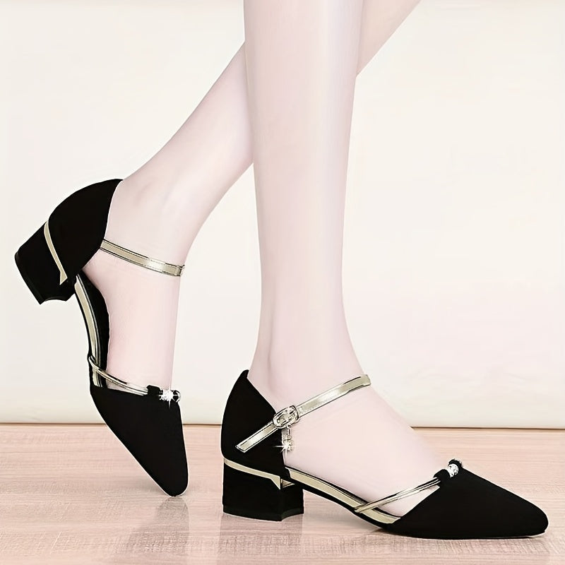 Black Buckle Strap Heels - Comfortable Women's D'Orsay Shoes