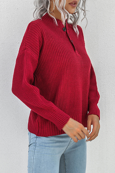 Casual Solid Split Joint Buckle Tops Sweater