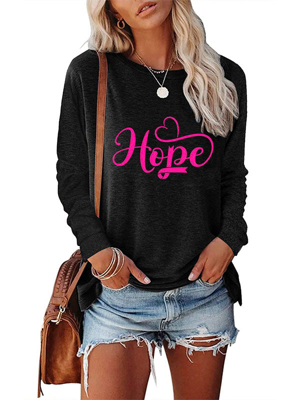 Pink Ribbon Hope Print Long Sleeve T-shirt