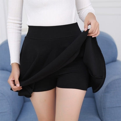 A-line Elastic Waist Pleated Skirts Attached Shorts