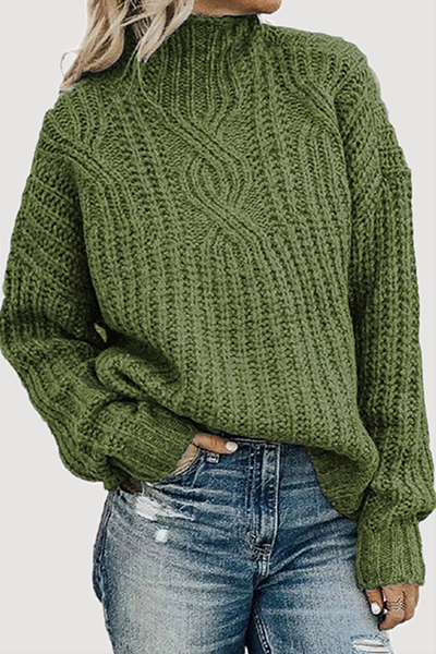 Casual Solid Patchwork Turtleneck Tops