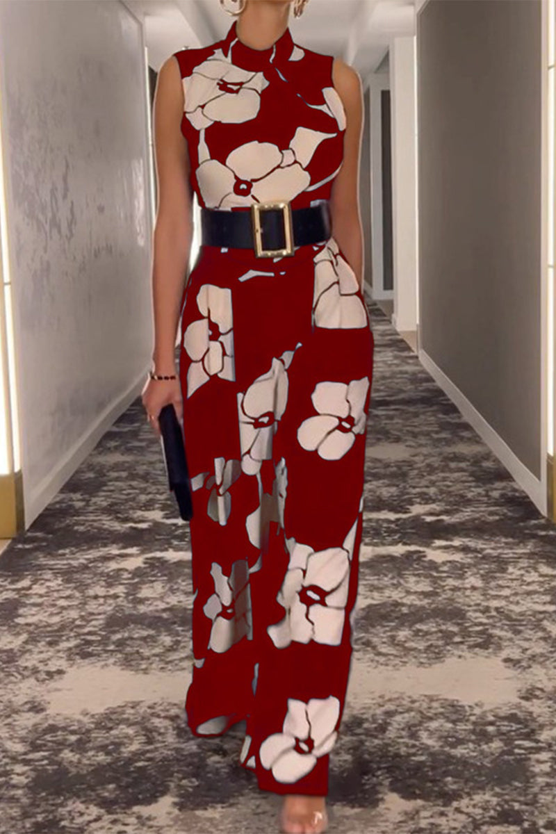 Fashion Casual Print Printing Half A Turtleneck Regular Jumpsuits