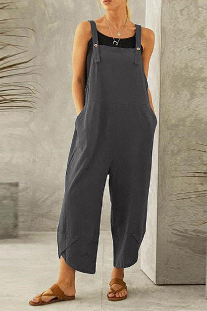 Casual Solid Buttons Capris Loose Jumpsuits(8 colors)