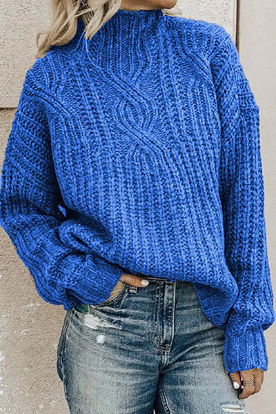 Casual Solid Patchwork Turtleneck Tops