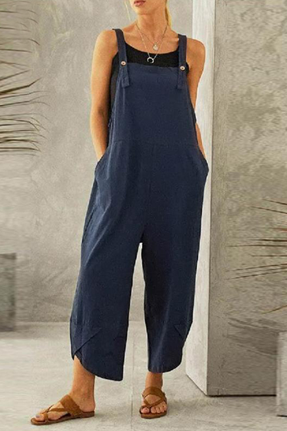 Casual Solid Buttons Capris Loose Jumpsuits(8 colors)