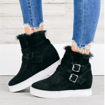 Faux Fur-Lined Suede Hidden Wedge Boots