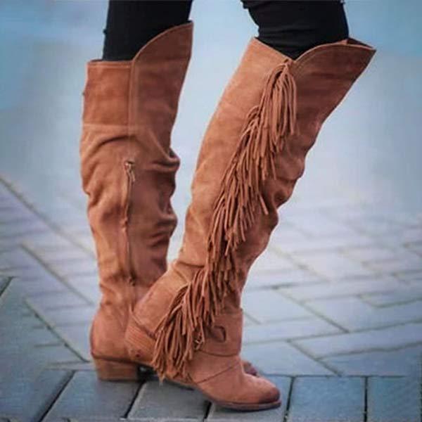 Women'S Chunky Heel Fringe Boots 39615366C