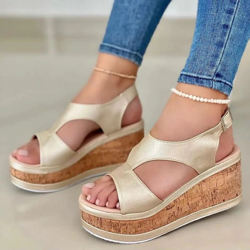 Women's Elegant Casual Daily Adjusting Buckle Wedge Heel Sandals