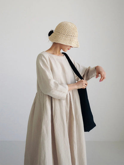 Loose Cotton and Linen Dress With Side Pockets