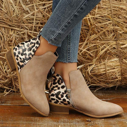 Women's Leopard Stitching Ankle Boots 90337009C