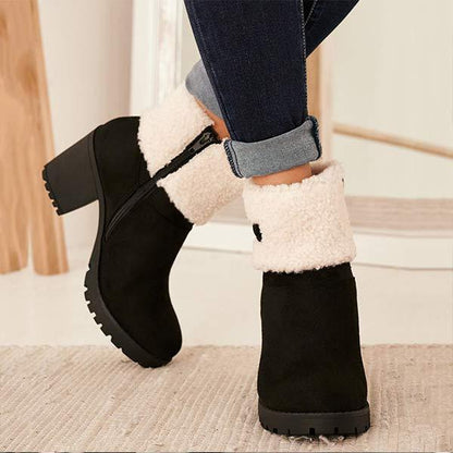 Women'S High Heel Chunky Heel Martin Boots Plus Fleece Warm Wool Short Boots 44151468C