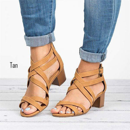 Women'S Chunky Heel Back Zipper Sandals 95324033C