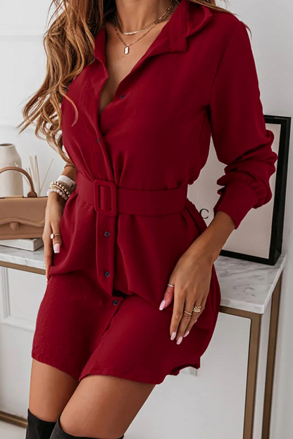 Casual Solid Patchwork Turndown Collar Shirt Dress Dresses(3 colors)