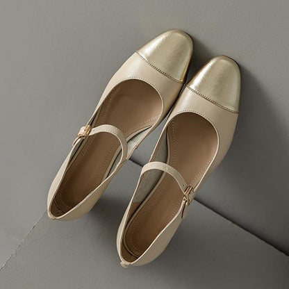 Women's Elegant Colorblock Round Toe Chunky Heels 77782268C