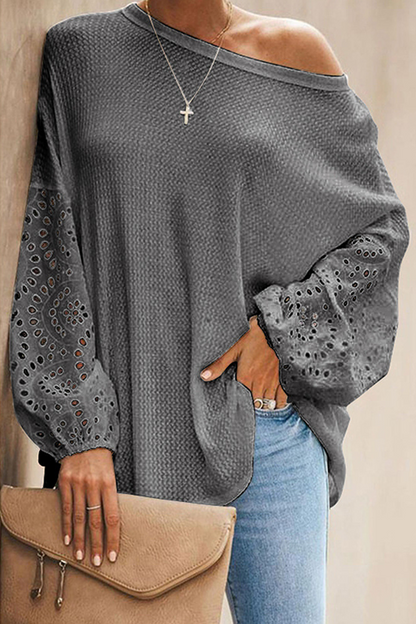 Casual Solid Hollowed Out Split Joint O Neck Tops(4 colors)