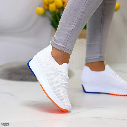 Lace-up Contrast Paneled Knit Slip On Sneakers