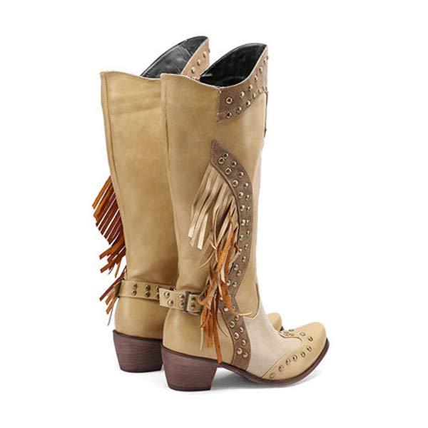 Women'S Fringed Chunky Mid Heel Boots 98280949C