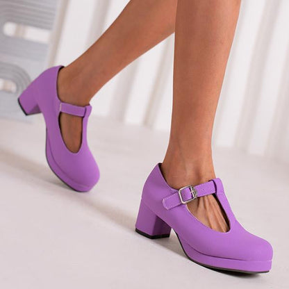 Women's Fashion T-Strap Candy-Colored Chunky Heels 61496076C