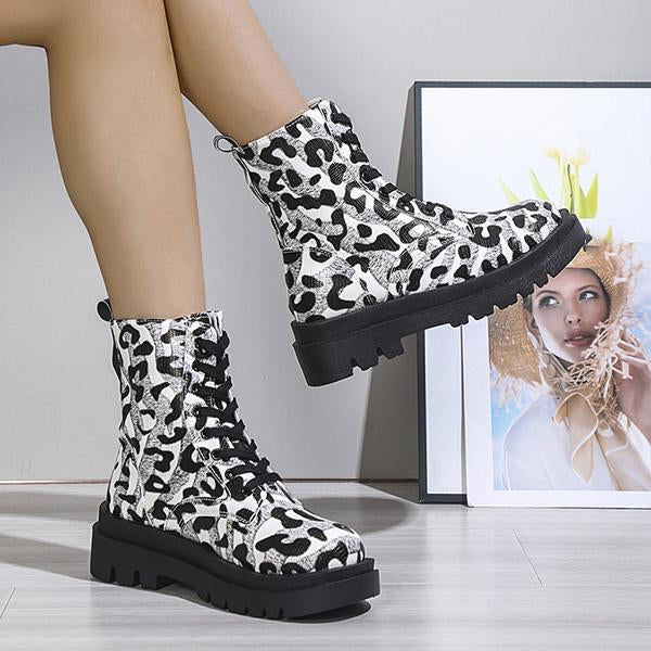 Women's Fashionable Leopard Print Square Heel Martin Boots 15962589S