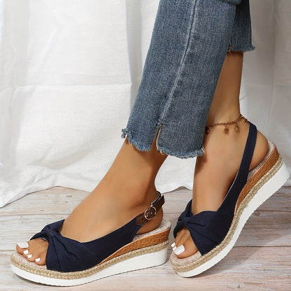 Peep Toe Slingback Wedge Sandals with Ankle Buckle Strap for Women