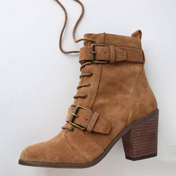 Women's Frosted Lace-Up Square Heel Martin Boots 93871986C