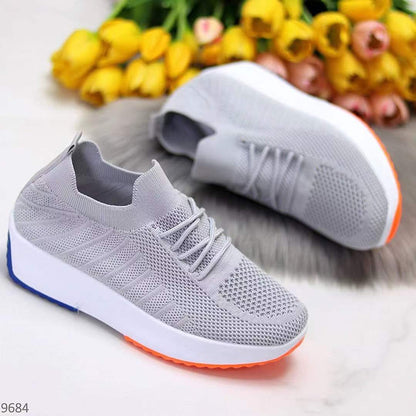 Lace-up Contrast Paneled Knit Slip On Sneakers