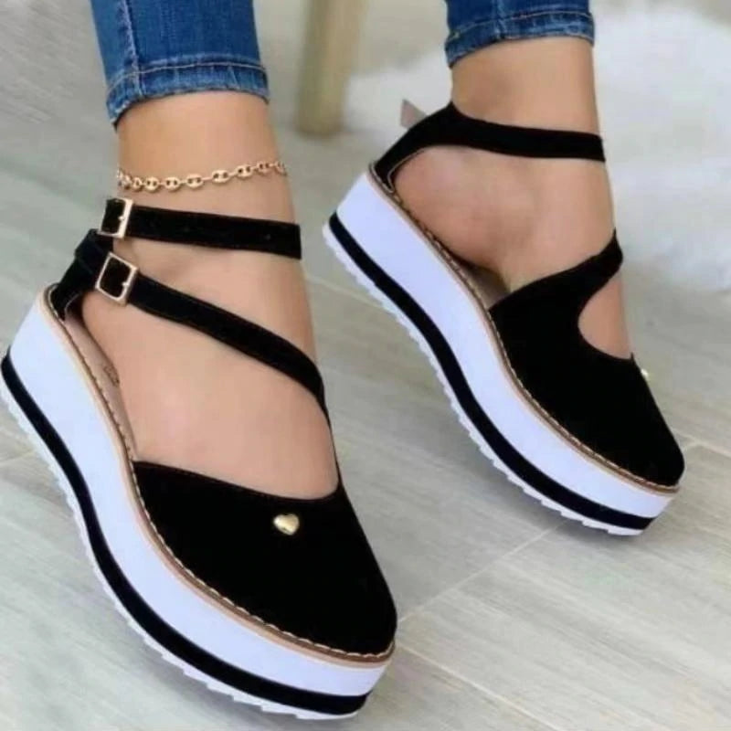 Women's Casual Daily Adjusting Buckle Hollow-out Platform Heel Sandals