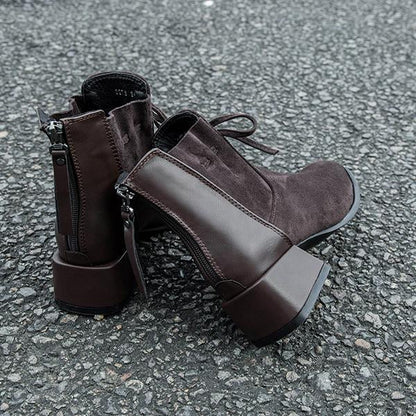 Women's Fashion Lace-Up Bow Chunky Heel Booties 16335821S