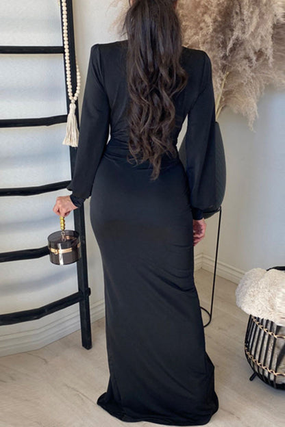 Fashion Casual Solid Bandage V Neck Long Sleeve Dresses