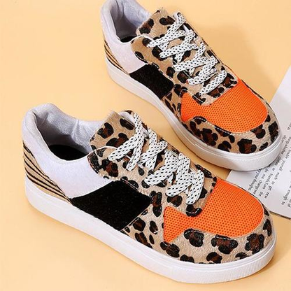 Toe Patchwork Leopard Print Sneakers