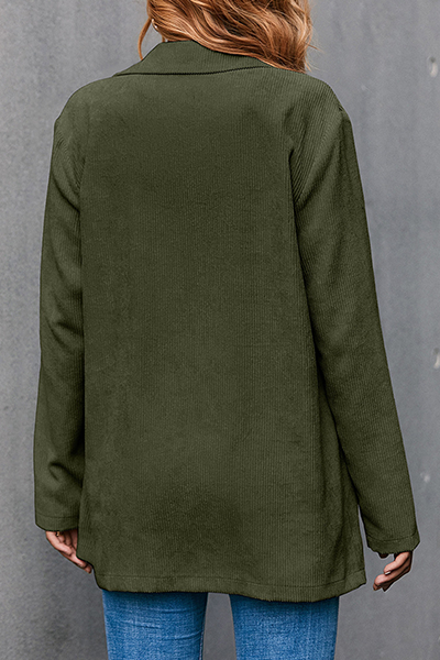 Casual Solid Pocket Buckle Turn-back Collar Outerwear