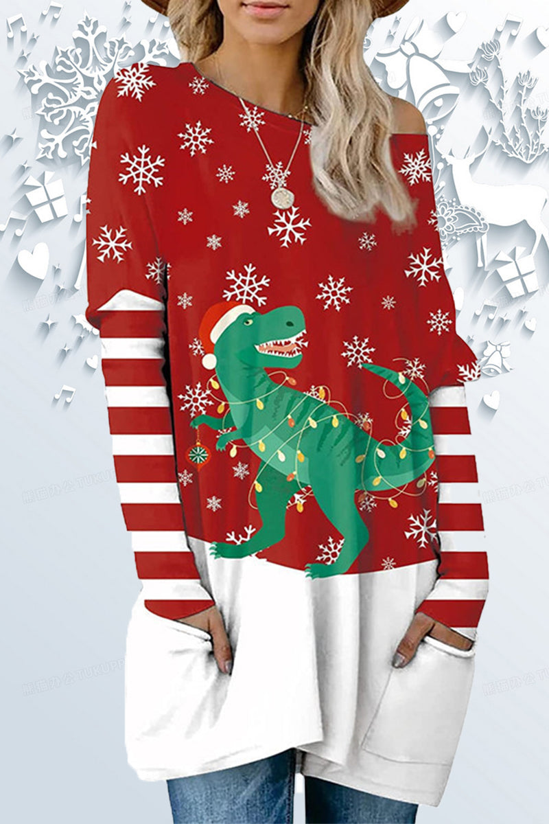 Casual Print Santa Claus O Neck Tops(6 Colors)