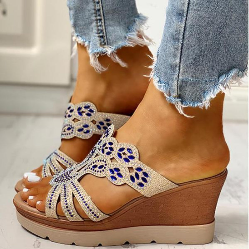 Women's Rhinestone Cut-out Wedge Sandals