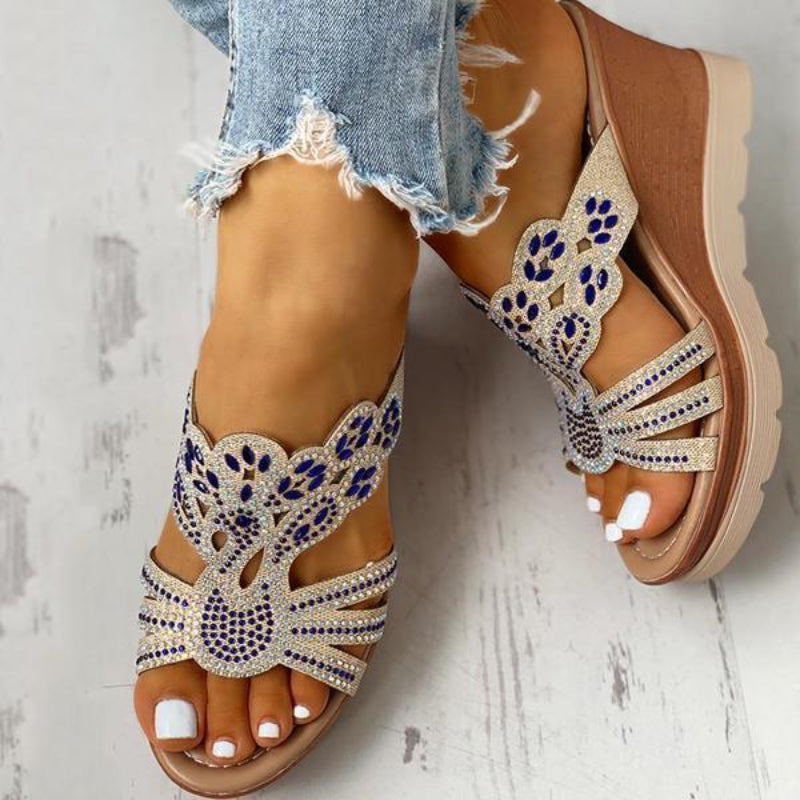 Women's Rhinestone Cut-out Wedge Sandals