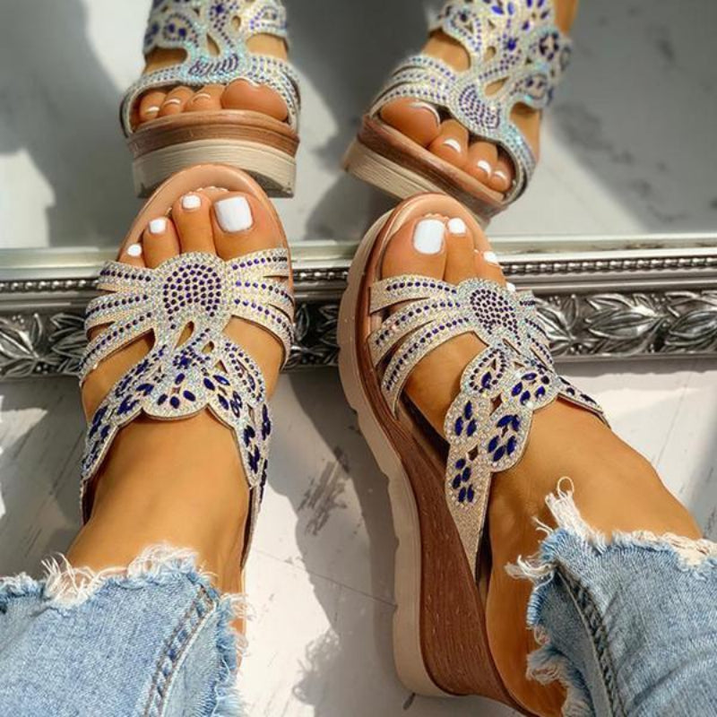 Women's Rhinestone Cut-out Wedge Sandals