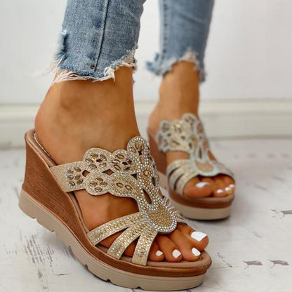 Women's Rhinestone Cut-out Wedge Sandals