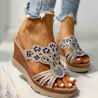 Women's Rhinestone Cut-out Wedge Sandals