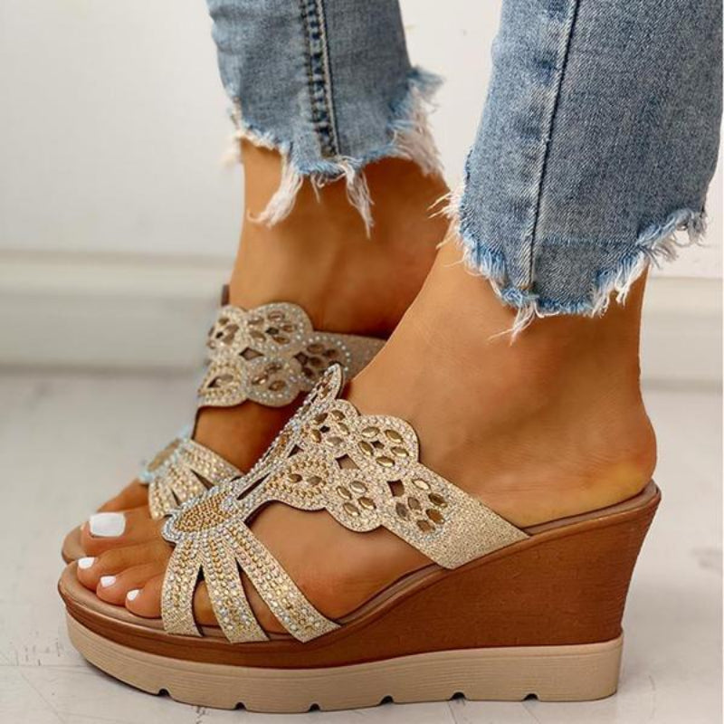 Women's Rhinestone Cut-out Wedge Sandals