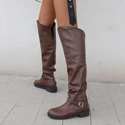 Women's Fashion Buckle Decorated Cuffed Tall Boots 28052298S