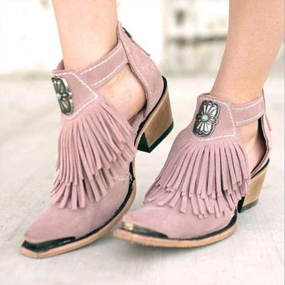 Women's Fashionable Chunky Heel Fringed Fashion Boots 82200069C