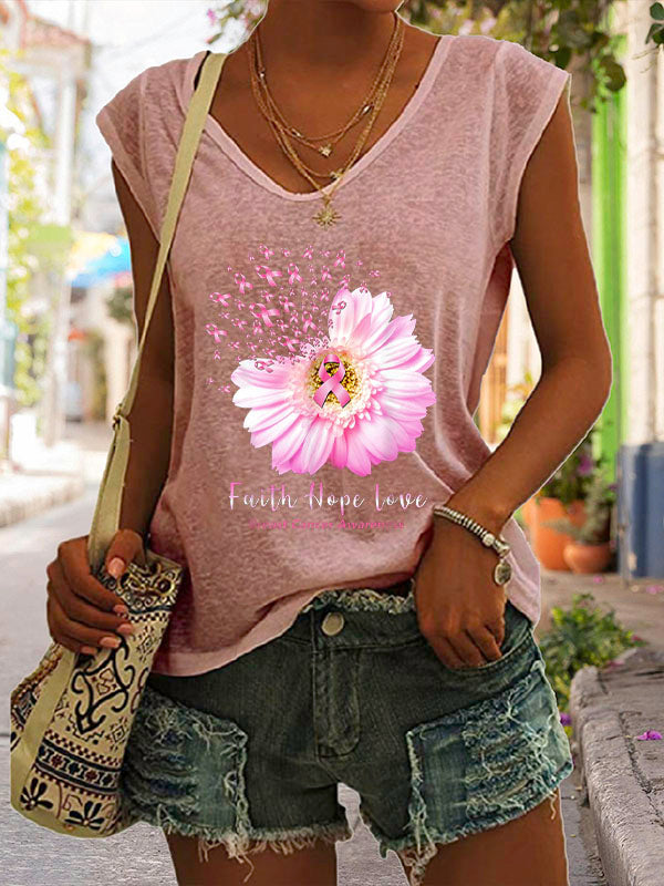 Faith Hope Love Breast Cancer Awareness Graphic Cap Sleeve T-Shirt