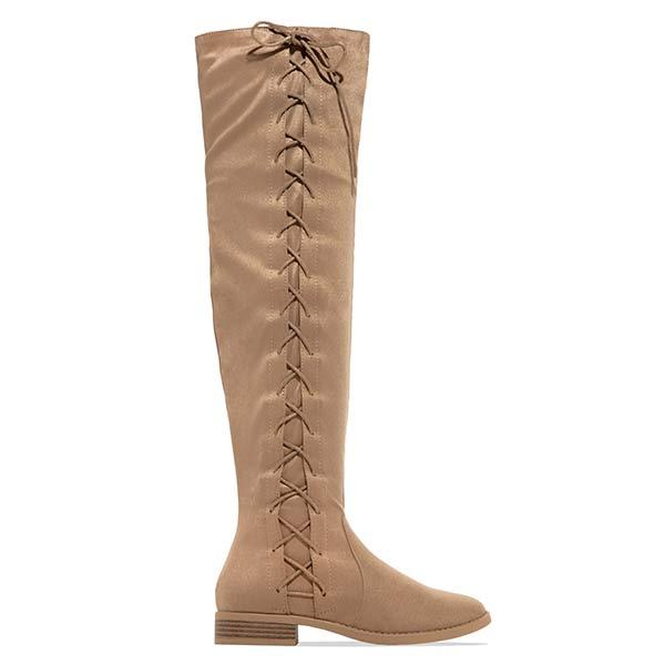 Women's Low Heel Matte Cross Strap Knee-high Boots 66911461C