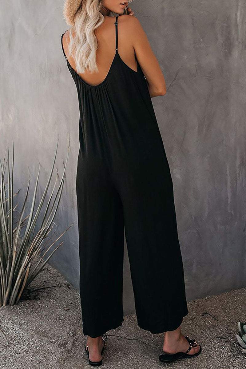 Fashion Casual Solid Spaghetti Strap Loose Jumpsuits(5 colors)